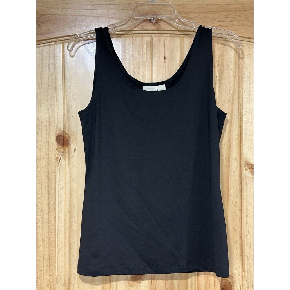 Chicos Microfiber Tank Black Nylon Spandex Black M Stretch Layering Scoop Neck